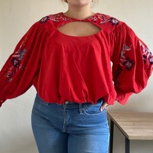 Red floral free people long sleeve